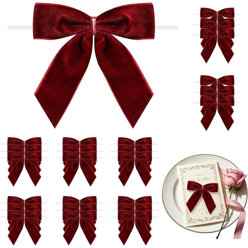 24Pc Burgundy Velvet Twist Tie Bows w/ Clips Gift Wrapping Crafts DIY Decor